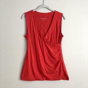 Soft Surroundings Womens Small Tank Top Wrap Cross Over Red Sleeveless Shirt